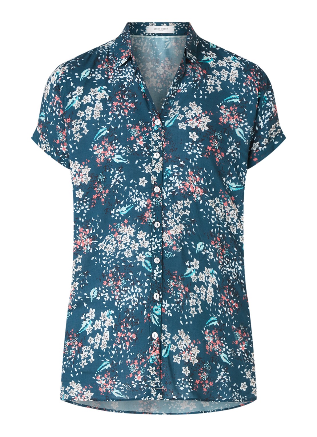 Gerry Weber Blouse met bloemenprint en korte mouw - voorkant groen