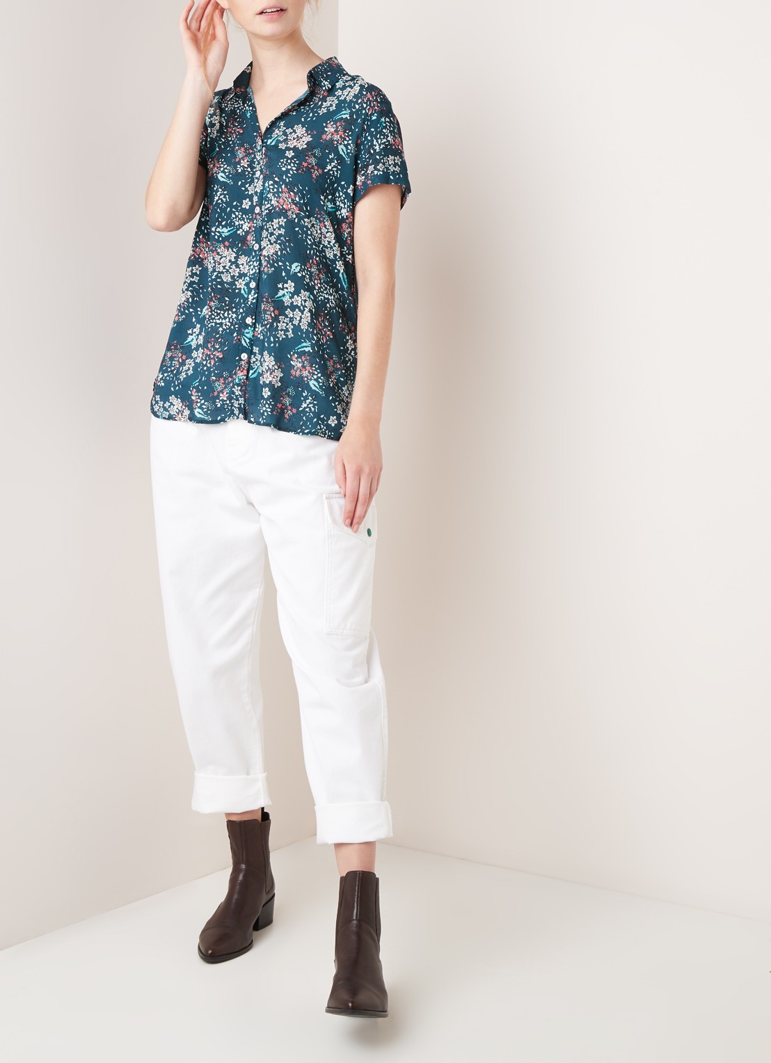 Gerry Weber Blouse met bloemenprint en korte mouw - voorkant 2 groen