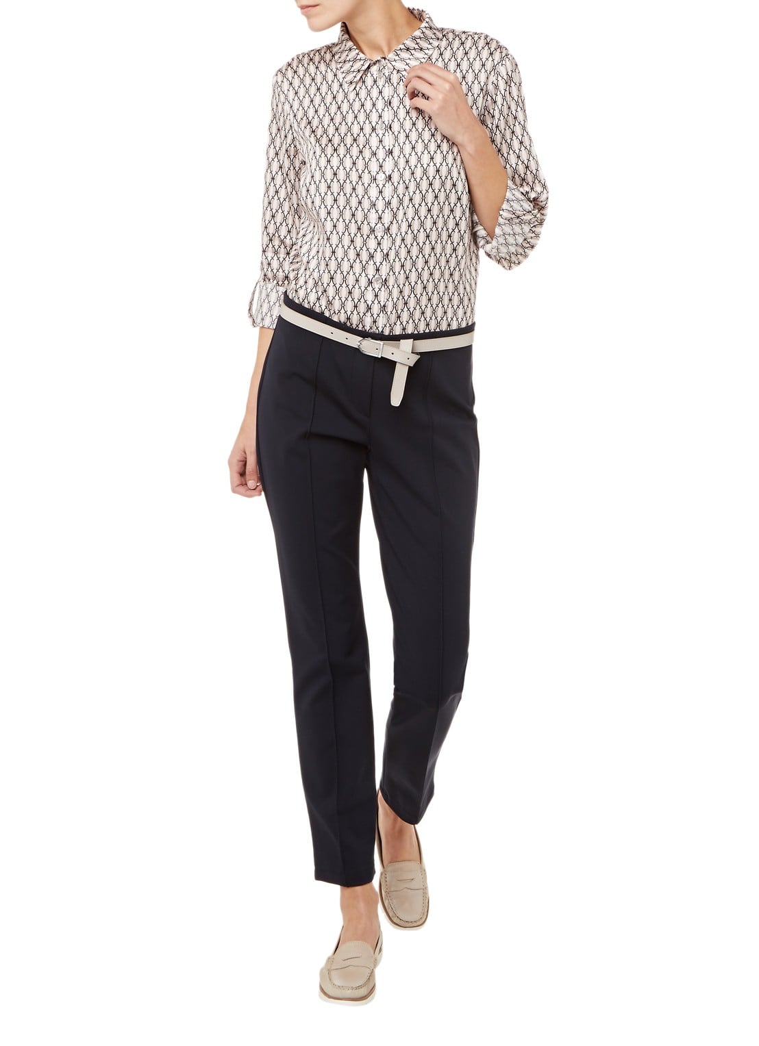 Gerry Weber Roxane mid waist slim fit cropped pantalon met stretch - voorkant 3 donkerblauw