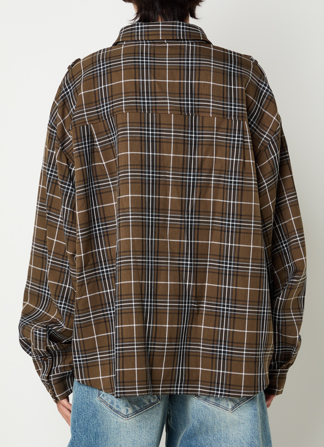 Gestuz Aleya blouse met borstzakken en ruitdessin - achterkant 2 mosgroen