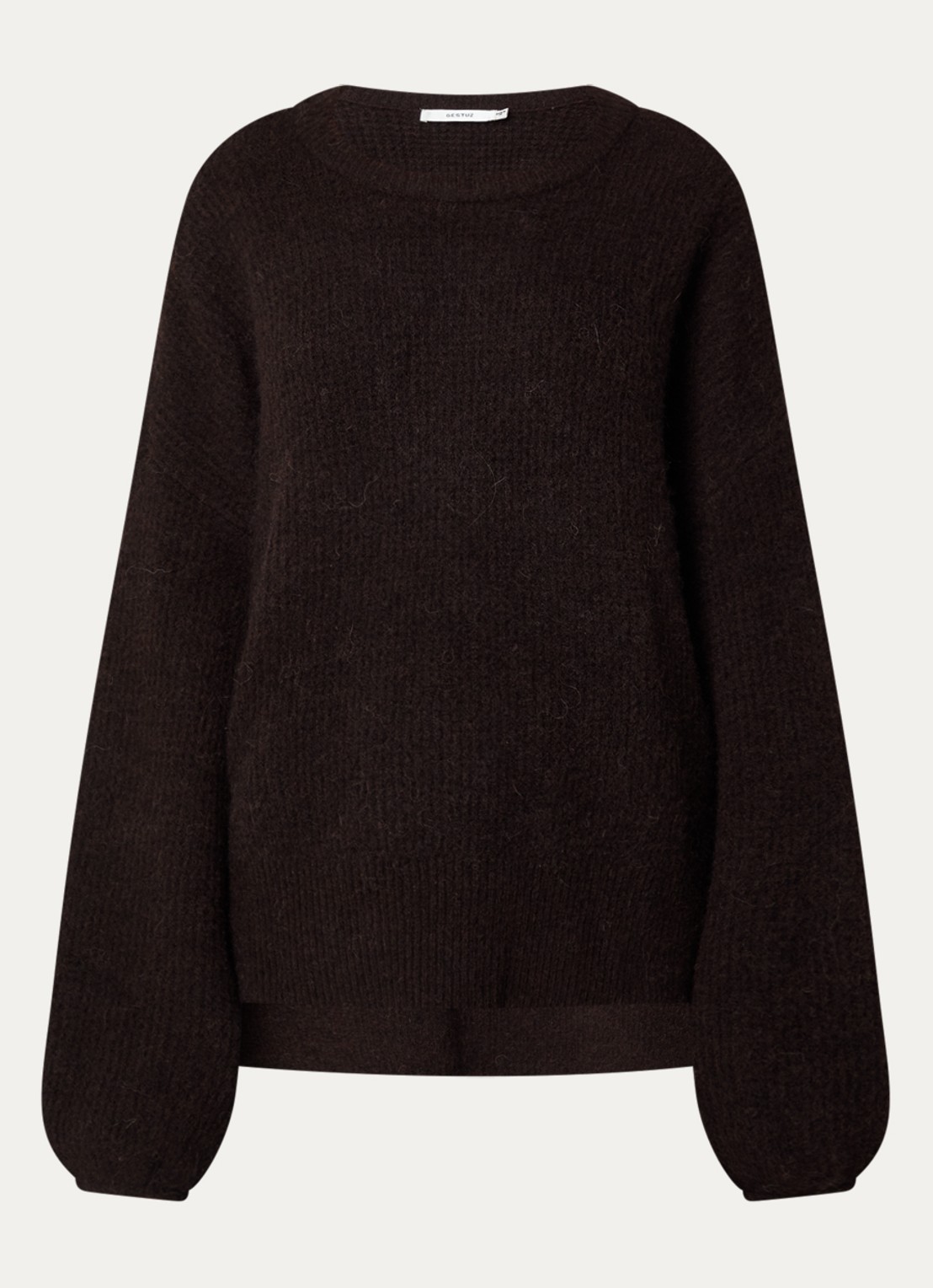 Gestuz Alpha grofgebreide trui in alpaca wolblend met split - voorkant 3 aubergine