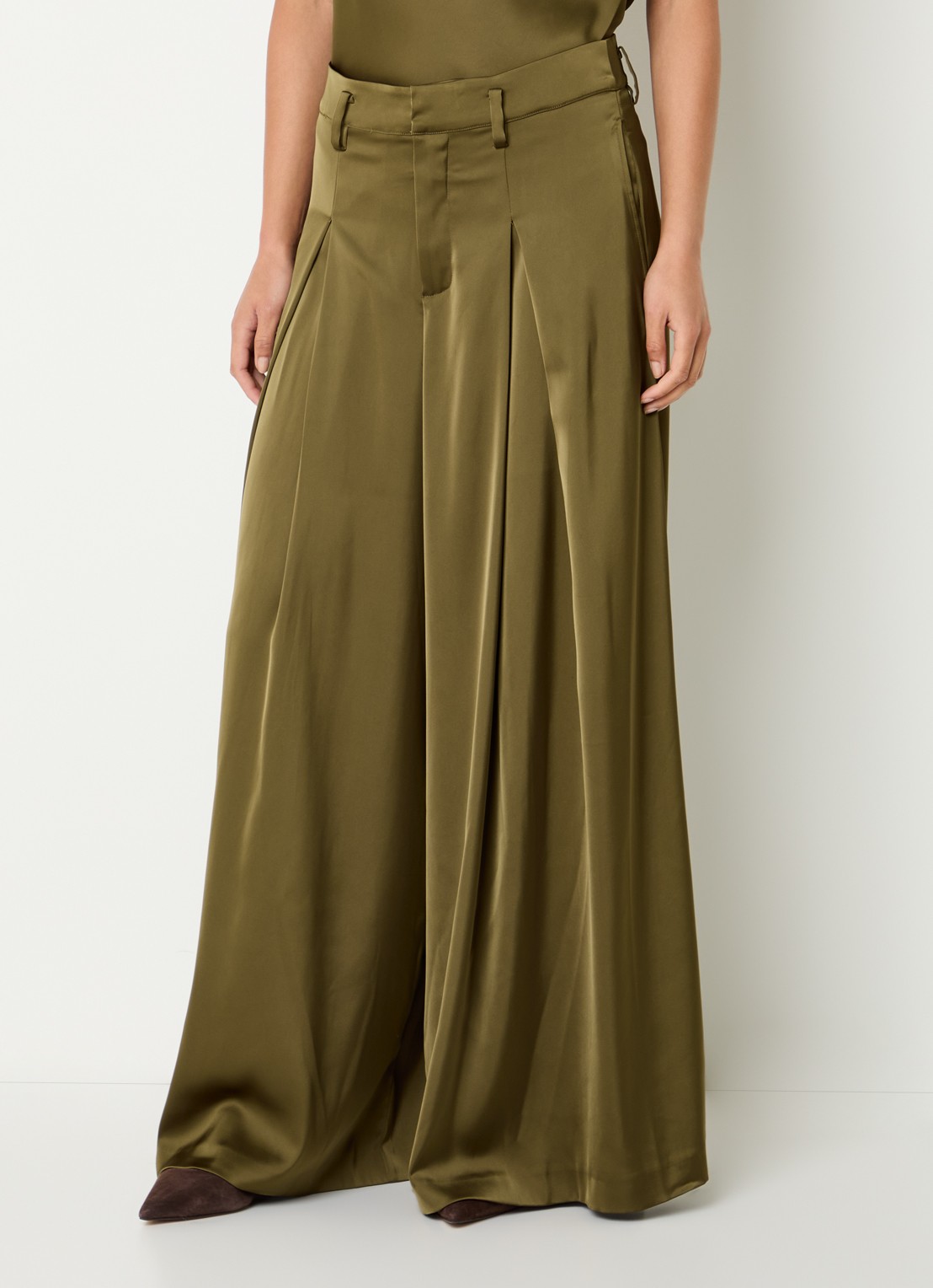 Gestuz Cerina high waist loose fit pantalon met plooidetail - detail 3 mosgroen