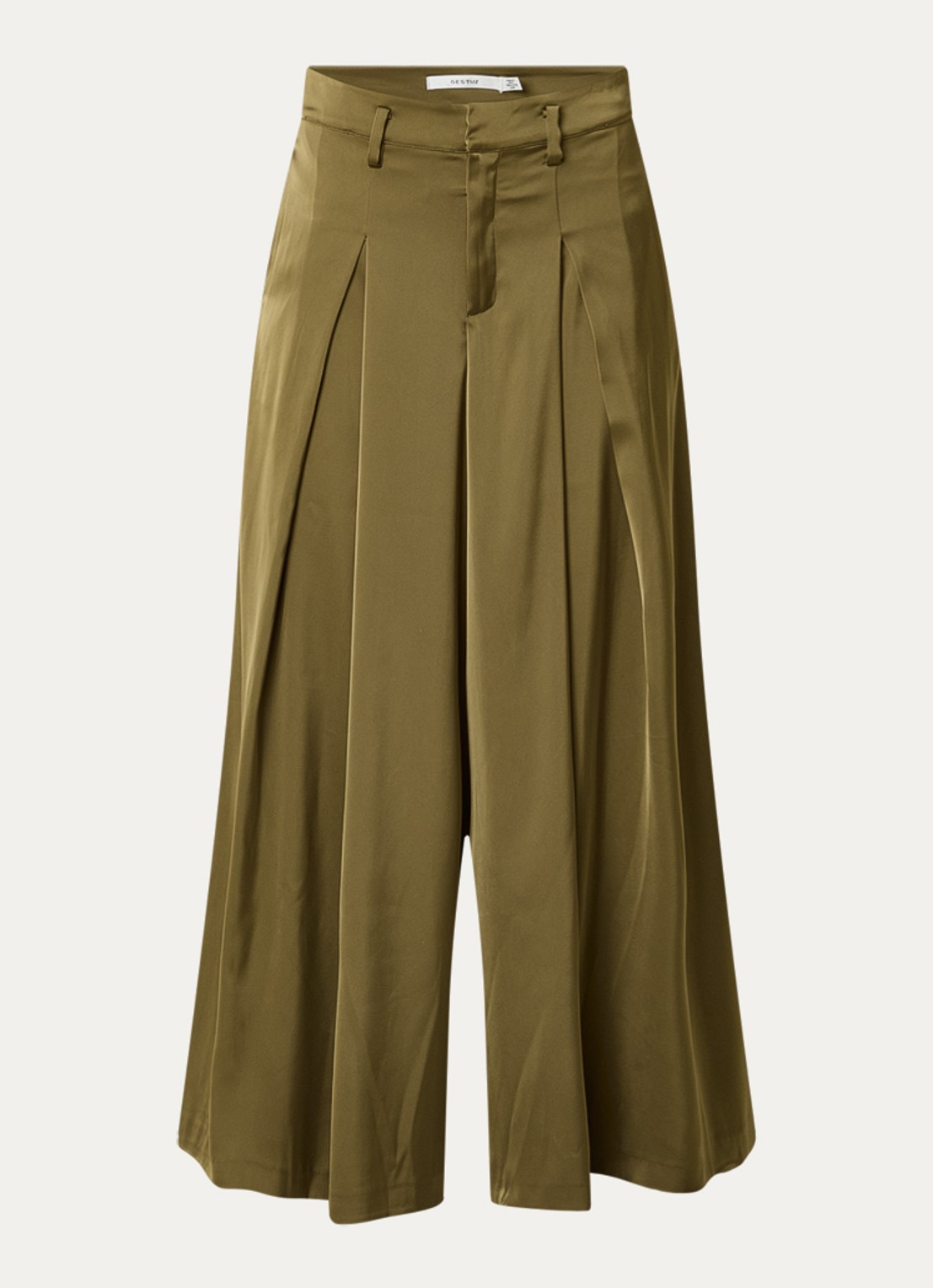 Gestuz Cerina high waist loose fit pantalon met plooidetail - voorkant mosgroen