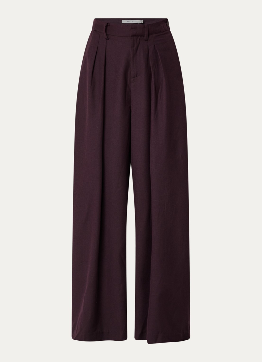 Gestuz Chany high waist wide fit pantalon met steekzakken - voorkant kastanjebruin
