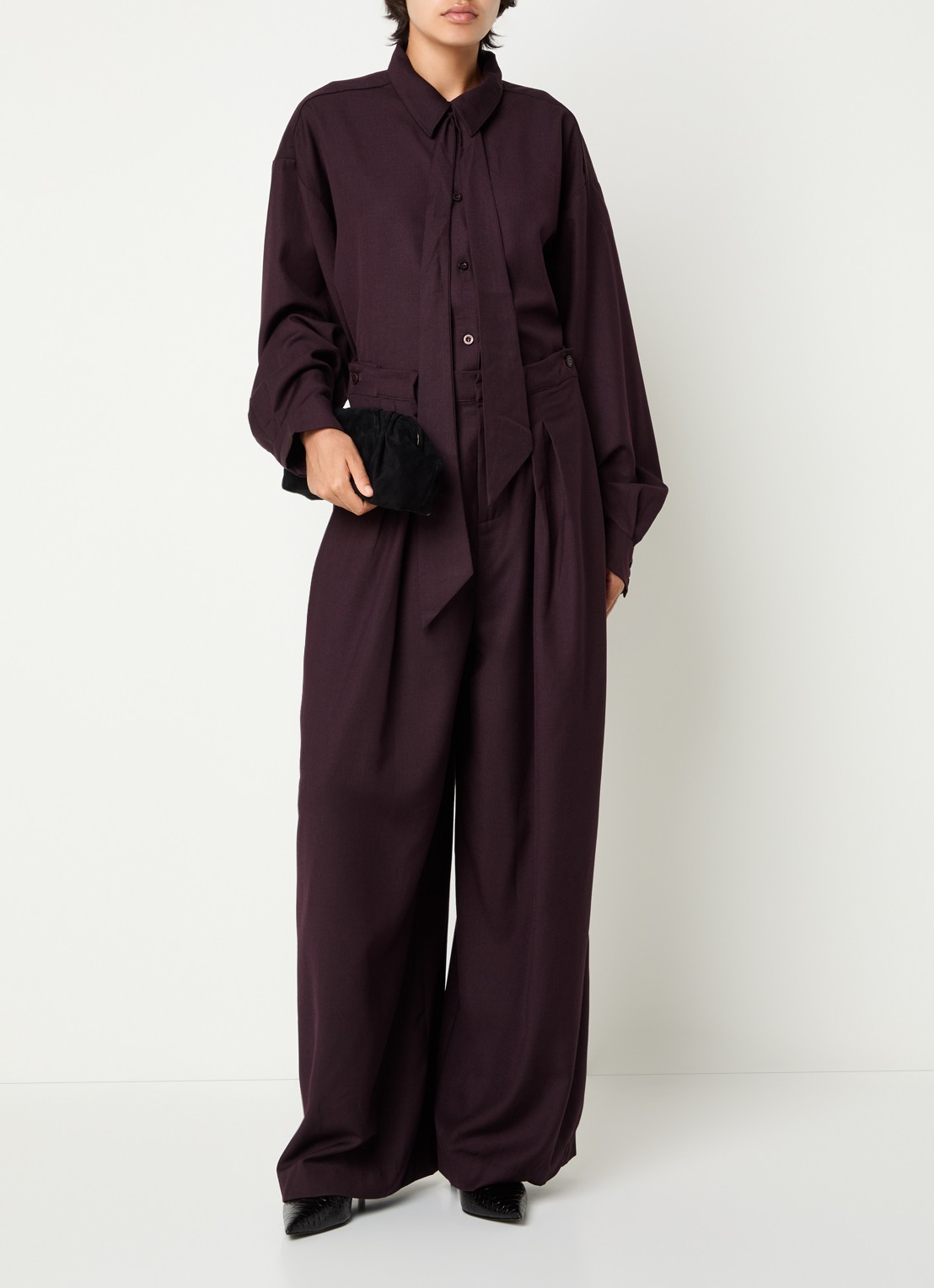 Gestuz Chany high waist wide fit pantalon met steekzakken - voorkant 2 kastanjebruin