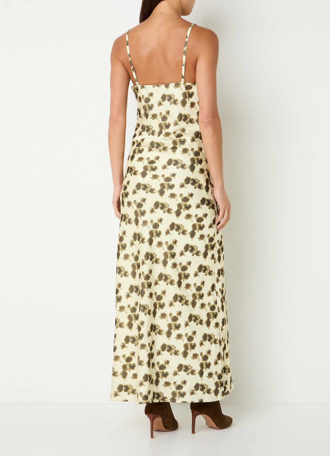 Gestuz Chery midi jurk met bloemenprint - achterkant 4 lichtgeel