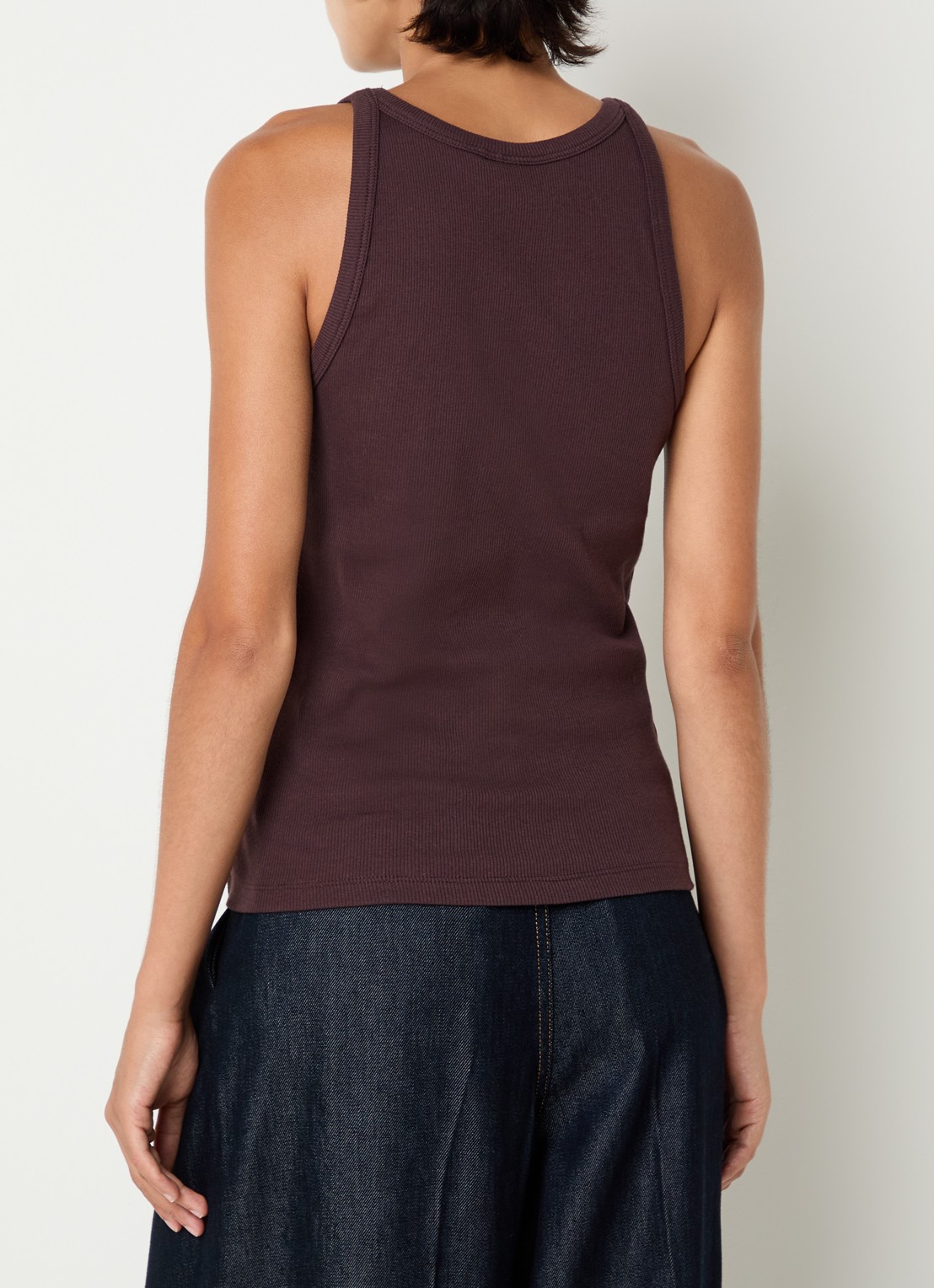Gestuz Drew tanktop met ribstructuur en logo - achterkant 4 kastanjebruin