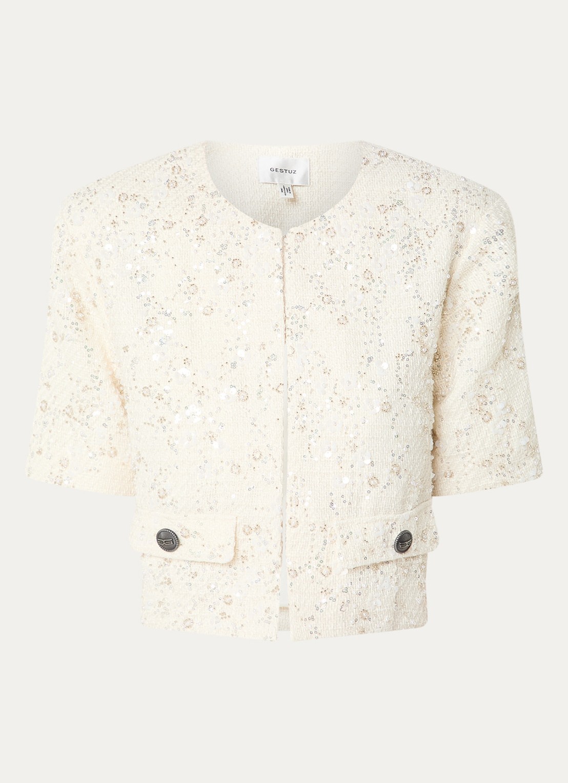 Gestuz GZchanaya blazer met pailletten - voorkant 3 gebroken wit