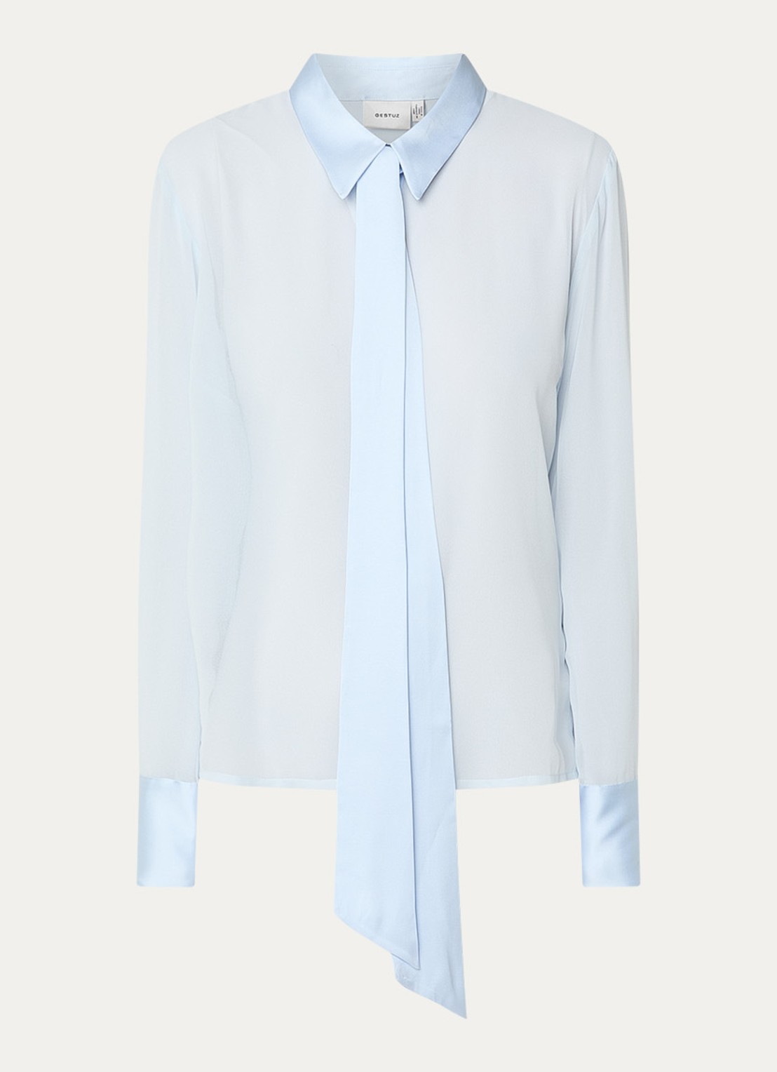 Gestuz GZchif semi-transparante blouse met sjaalkraag - voorkant 2 lichtblauw