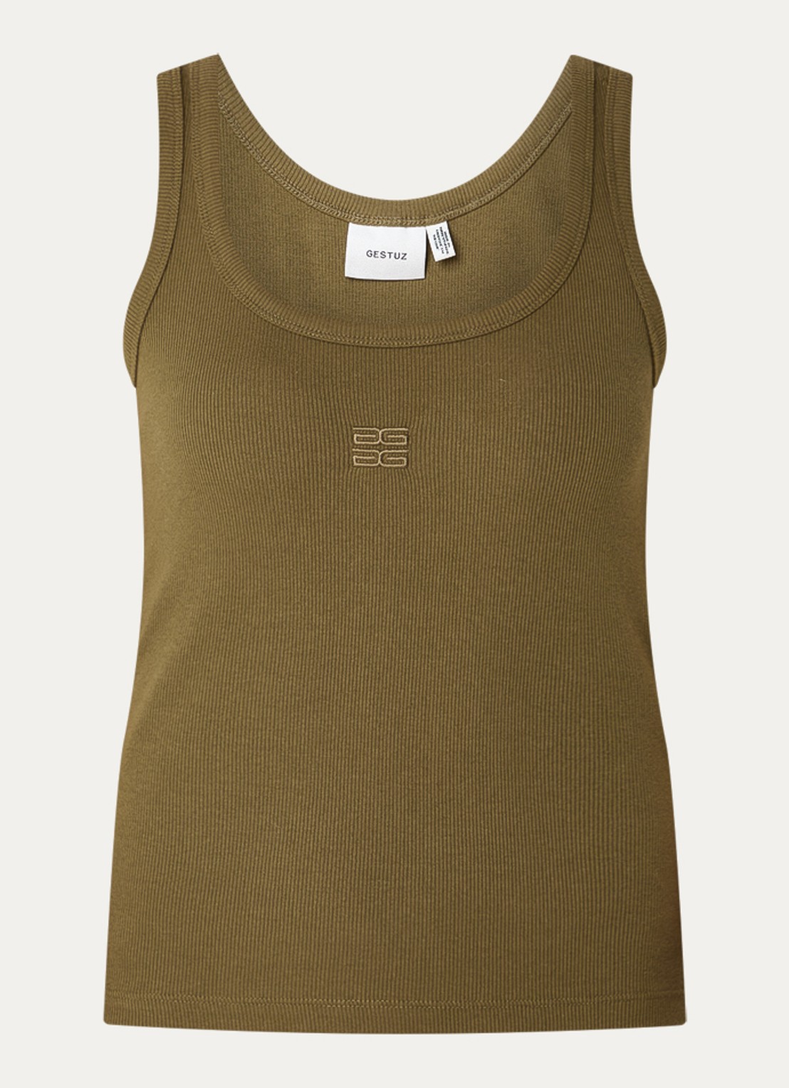 Gestuz GZdrew tanktop met logoborduring - voorkant olijfgroen