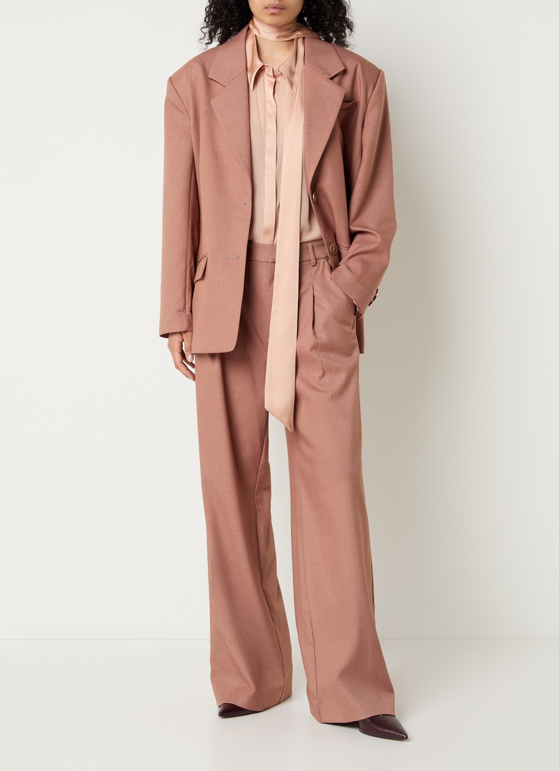 Gestuz GZpaula high waist loose fit pantalon met steekzakken - voorkant 4 roodbruin