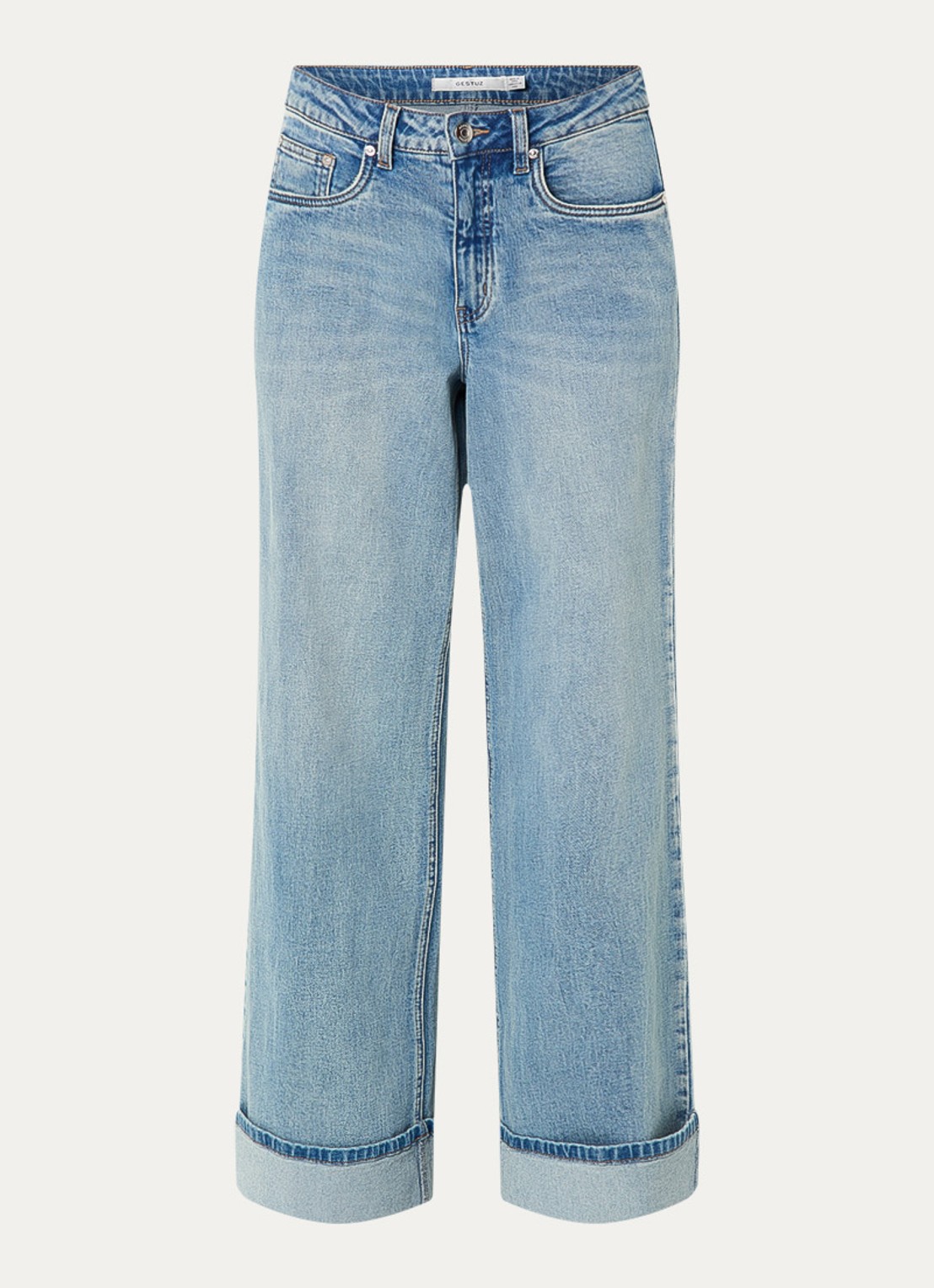 Gestuz GZsara high waist wide leg jeans met steekzakken - voorkant 2 indigo