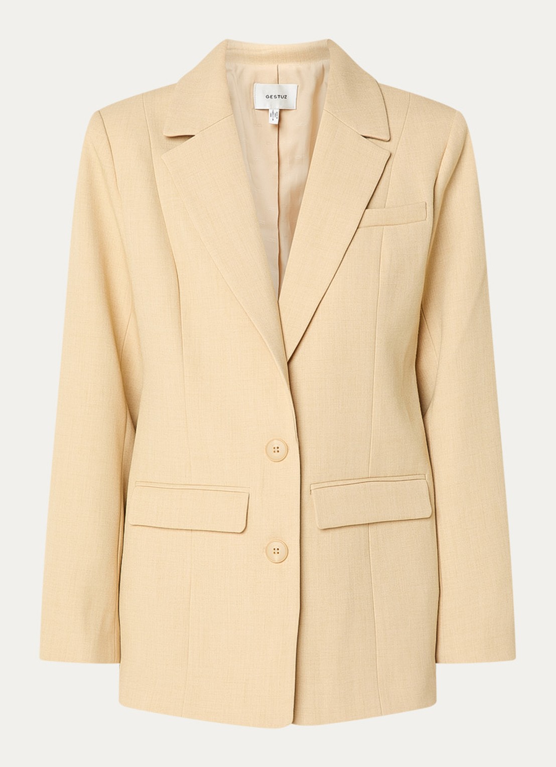 Gestuz GZstacy blazer met schoudervulling en klepzakken - voorkant 3 beige