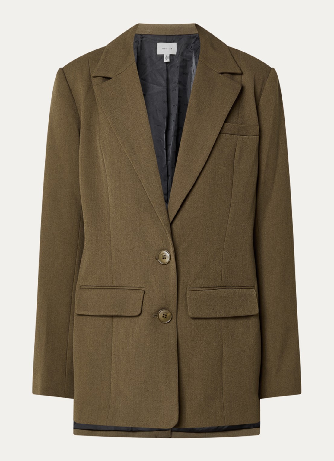 Gestuz GZstacy blazer met schoudervulling en klepzakken - voorkant bronsgroen