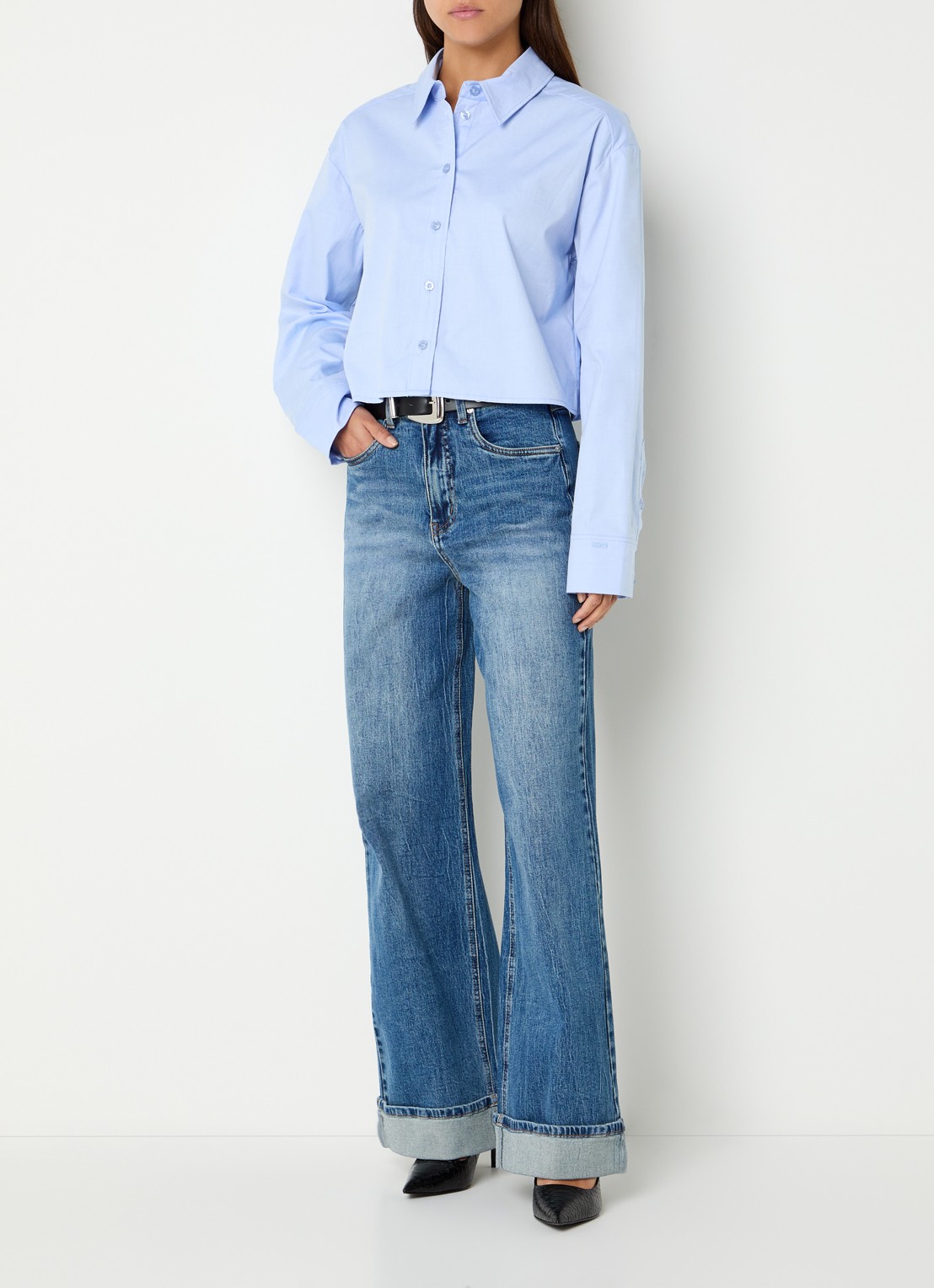 Gestuz GZyork cropped blouse - voorkant 2 lichtblauw