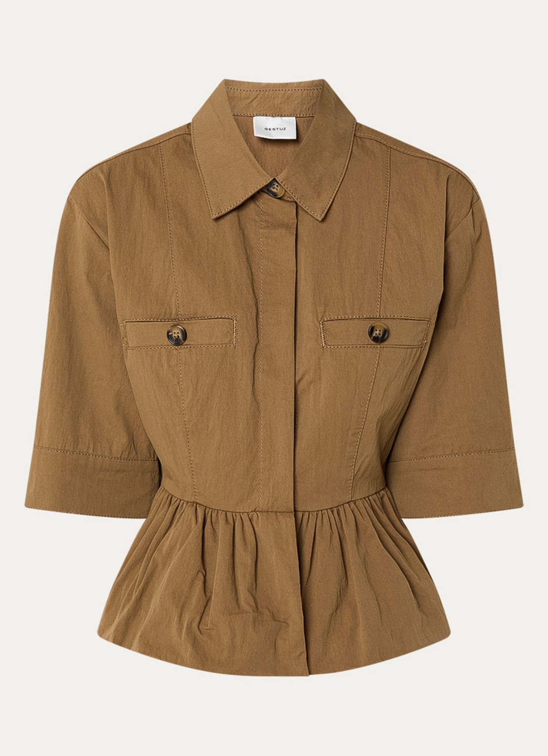 Gestuz GZzandaya blouse met ruches - voorkant 2 bruin