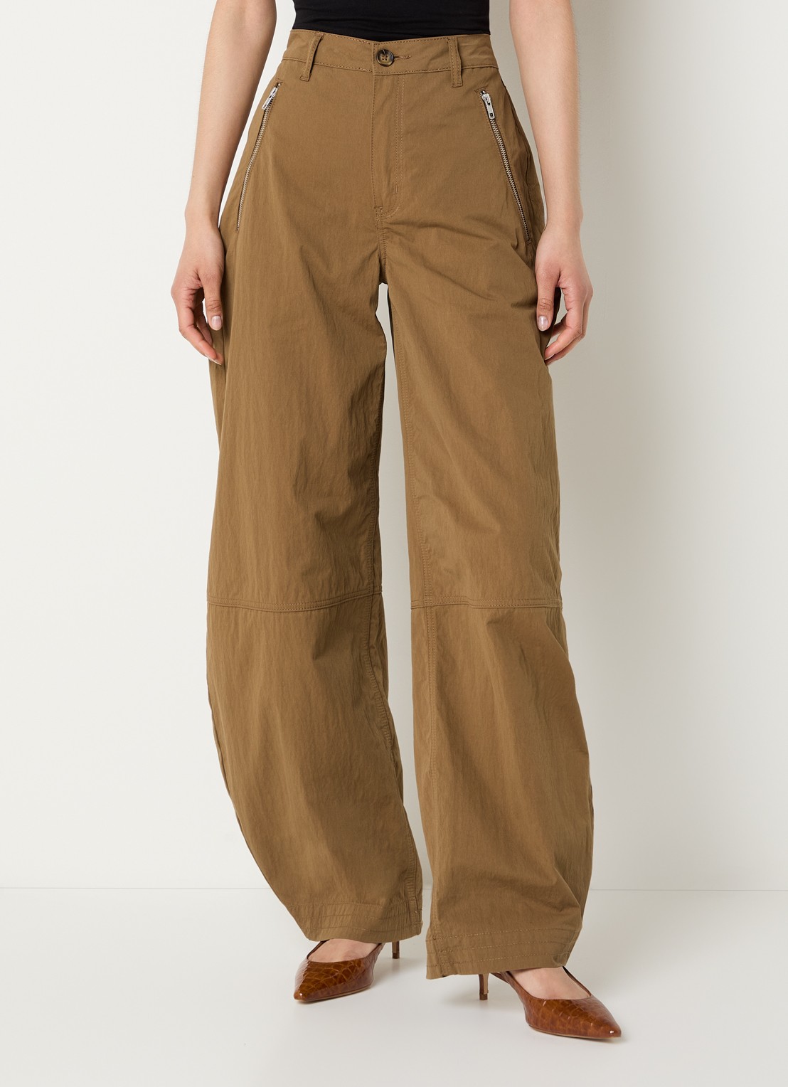 Gestuz GZzandaya high waist balloon fit broek met ritszakken - detail 2 bruin