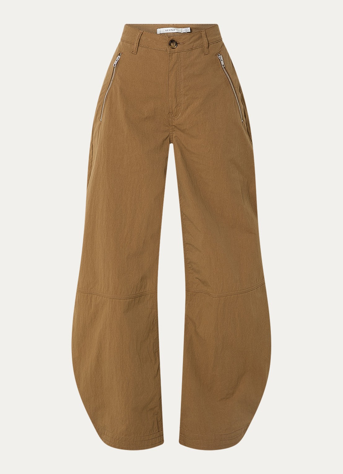 Gestuz GZzandaya high waist balloon fit broek met ritszakken - voorkant 3 bruin