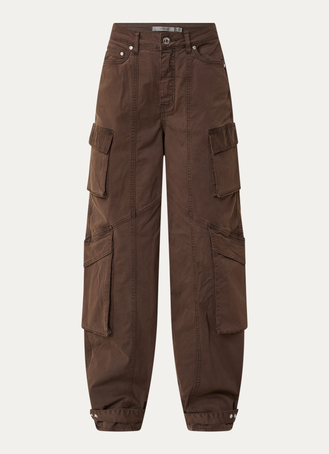 Gestuz High waist loose fit cargobroek met klepzakken - voorkant bruin