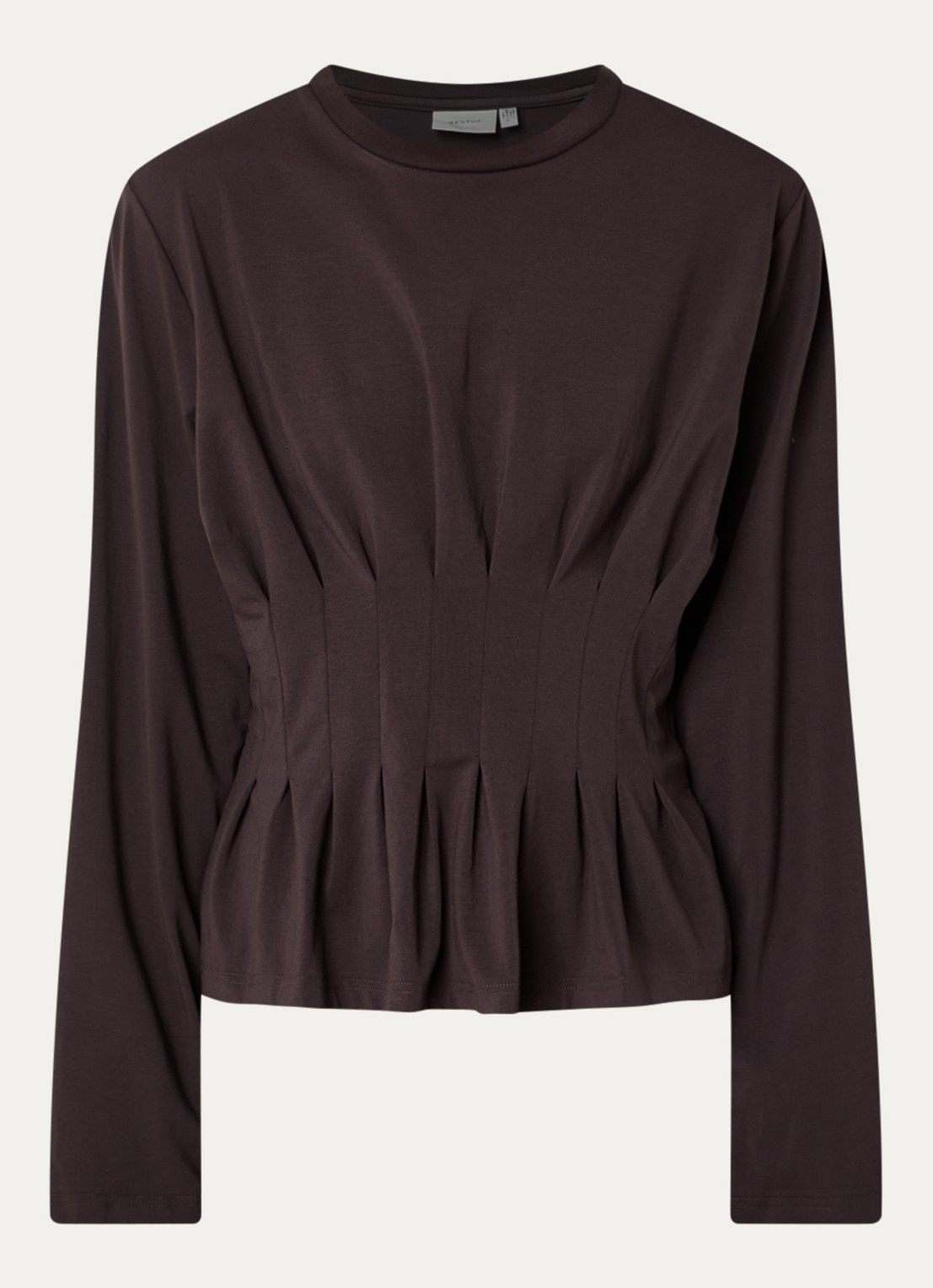 Gestuz Inez longsleeve met plissé - voorkant 2 aubergine