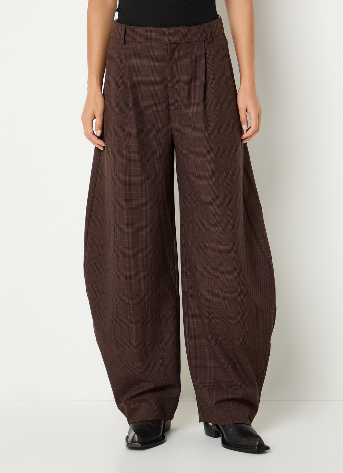 Gestuz Lavana high waist wide fit pantalon met ruitdessin - detail 2 bruin
