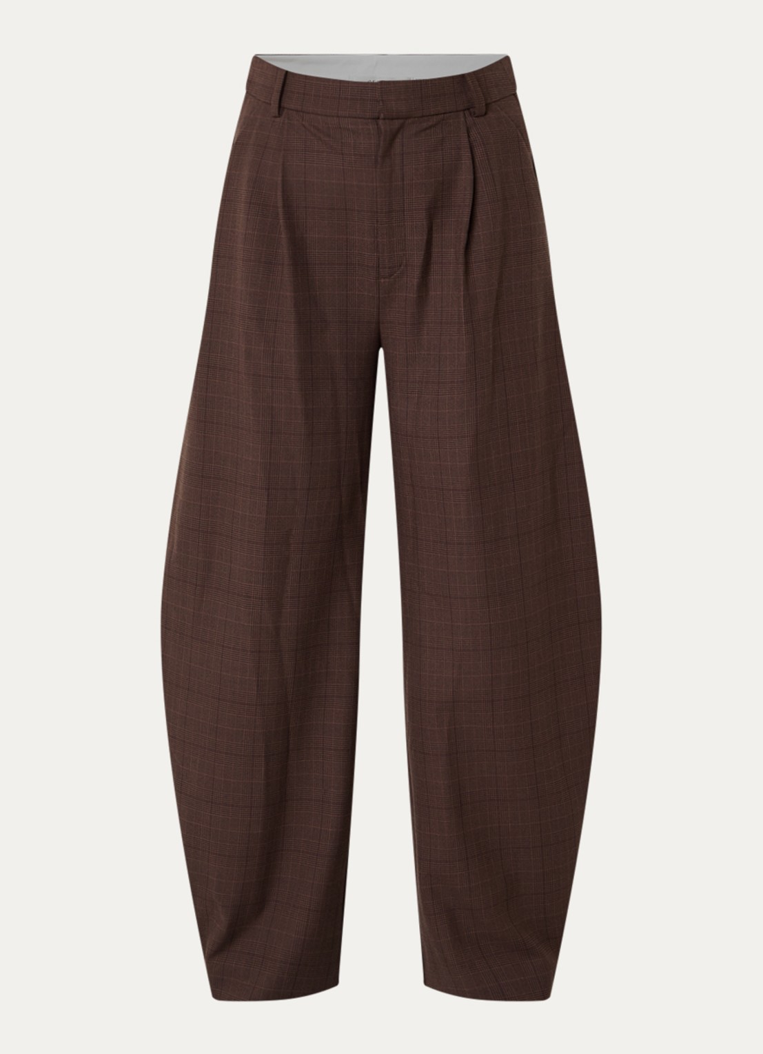 Gestuz Lavana high waist wide fit pantalon met ruitdessin - voorkant 3 bruin