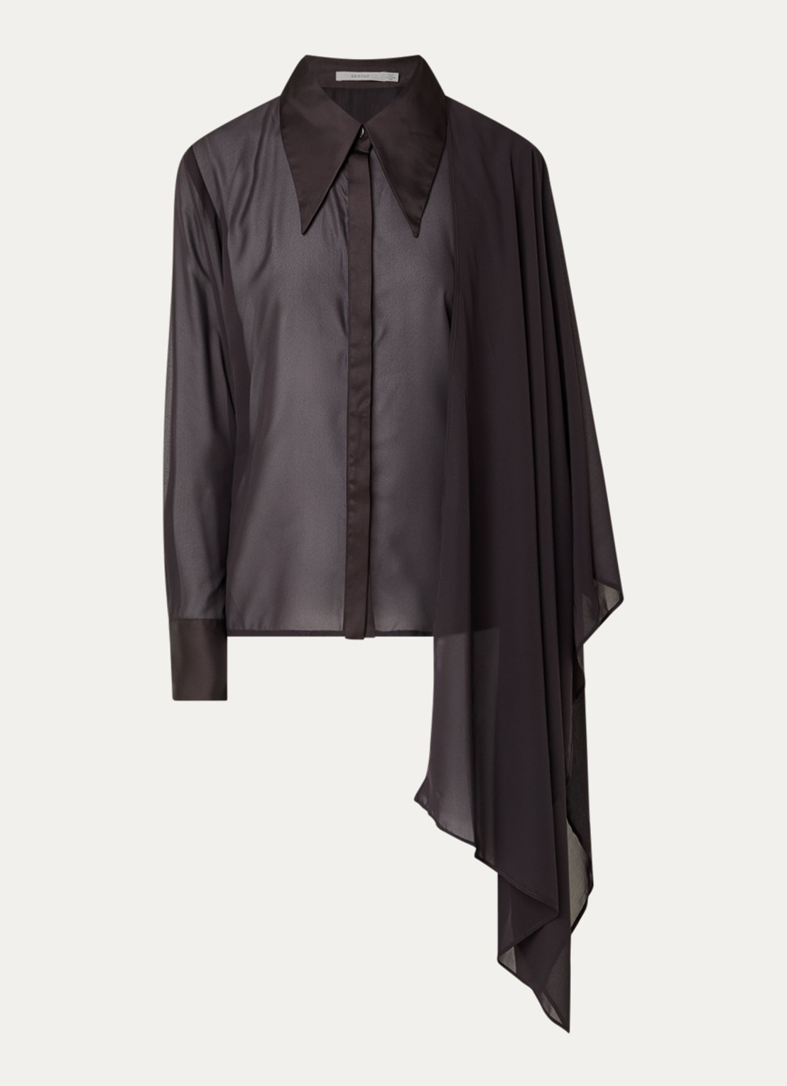 Gestuz Lynne semi-transparante blouse met sjaalkraag - voorkant 3 aubergine