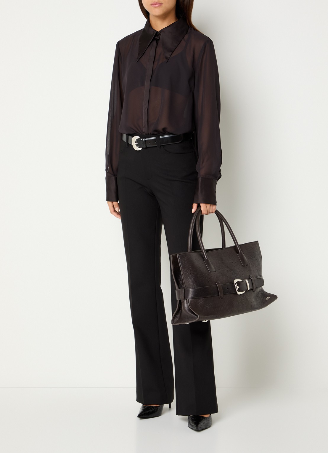 Gestuz Lynne semi-transparante blouse met sjaalkraag - voorkant 4 aubergine
