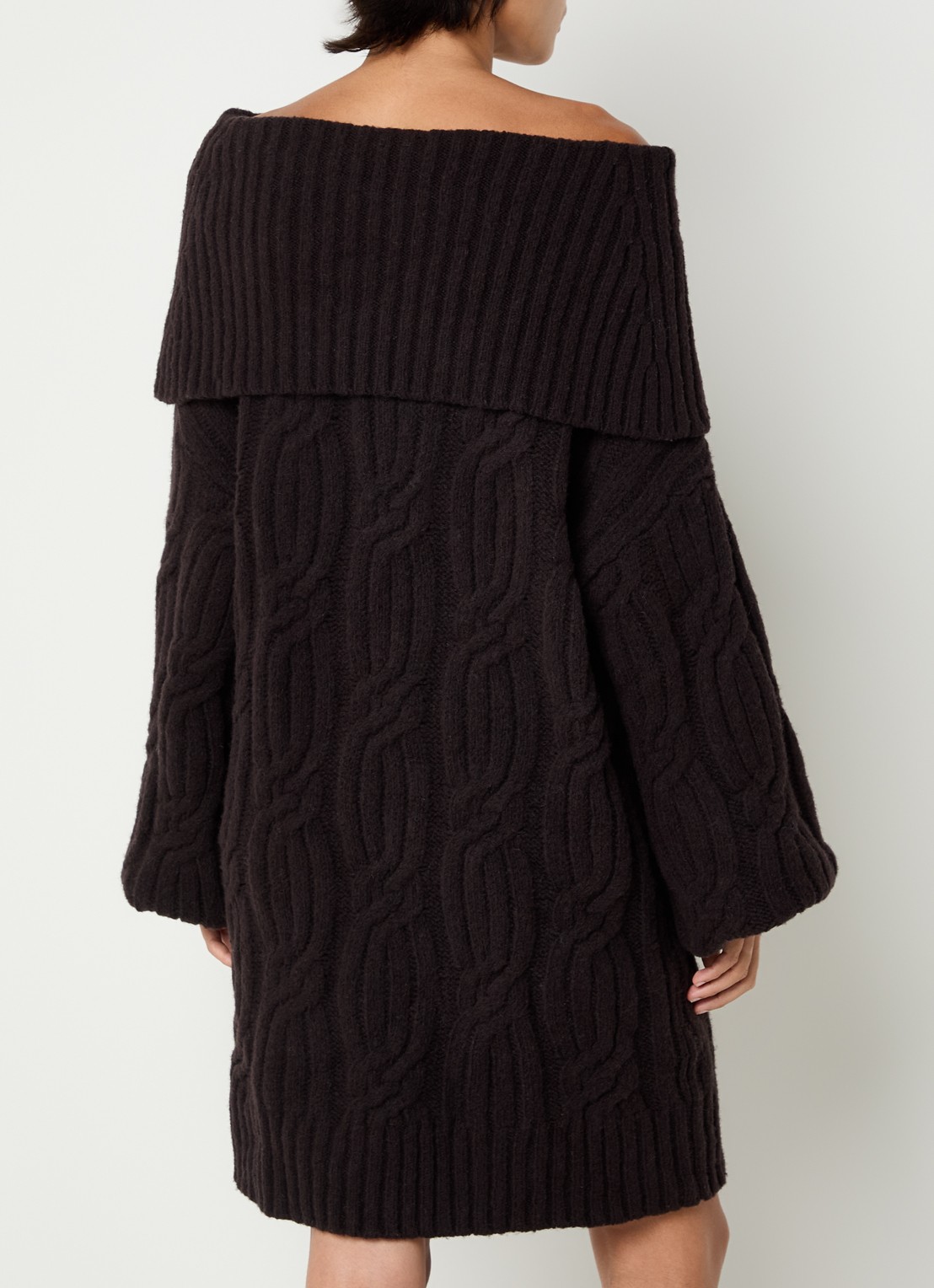 Gestuz Mini oversized kabelgebreide A-lijn jurk in wolblend - achterkant 2 aubergine