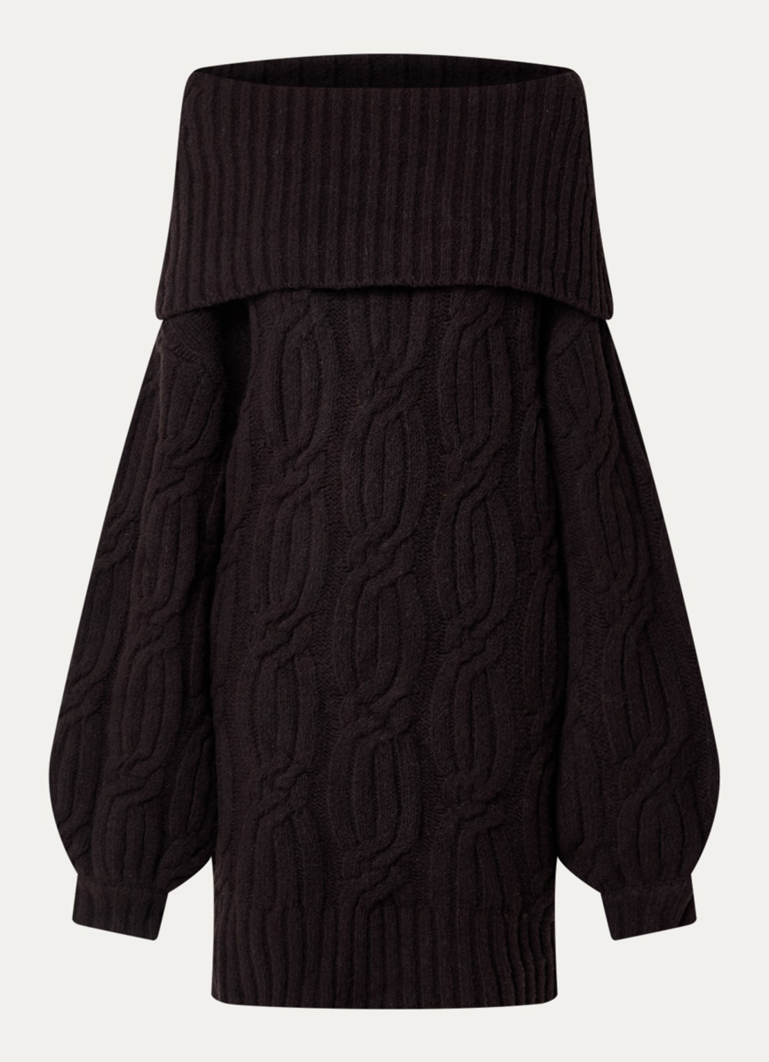 Gestuz Mini oversized kabelgebreide A-lijn jurk in wolblend - voorkant 3 aubergine
