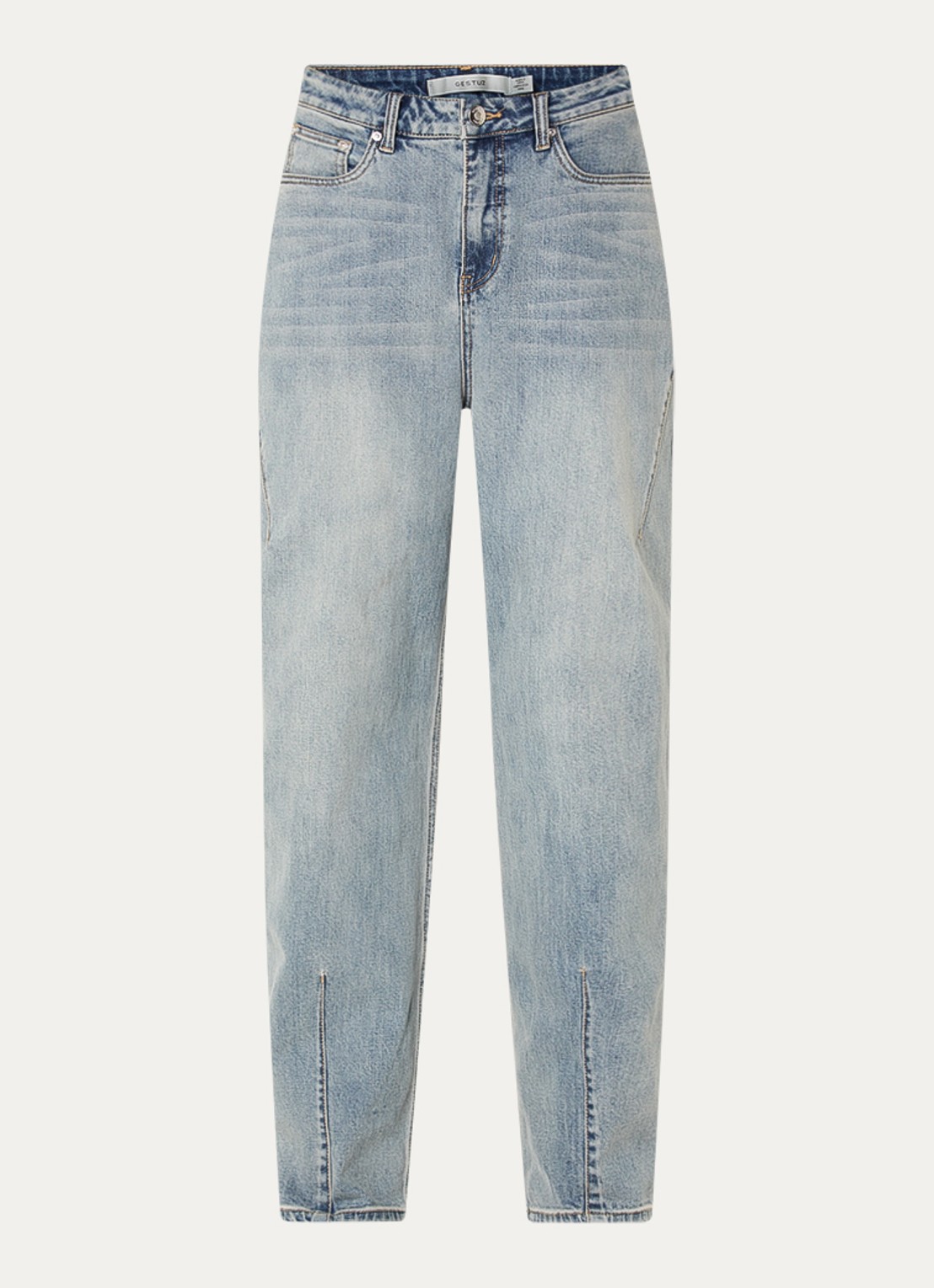 Gestuz Noma high waist loose fit jeans met lichte wassing - voorkant indigo