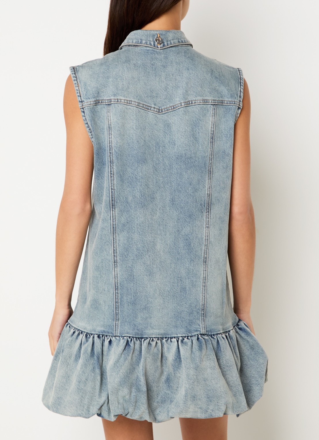 Gestuz Noma mini blousejurk van denim - achterkant blauwgrijs