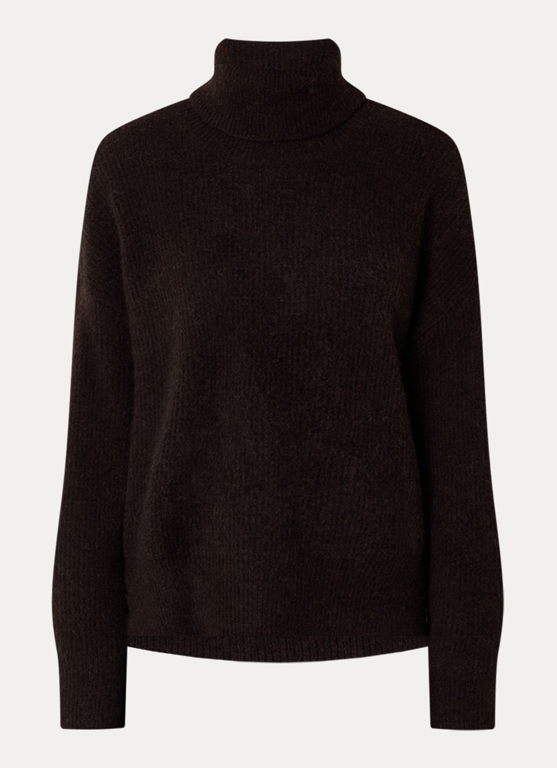 Gestuz Noos grofgebreide coltrui in alpaca wolblend - voorkant 3 donkerbruin