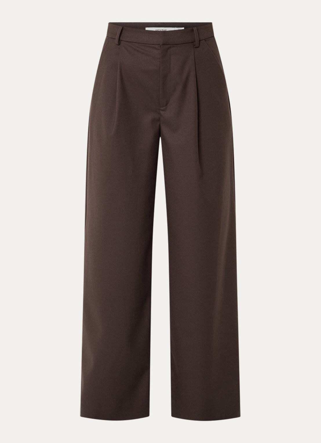 Gestuz Paula high waist loose fit pantalon met steekzakken - voorkant 3 donkerbruin
