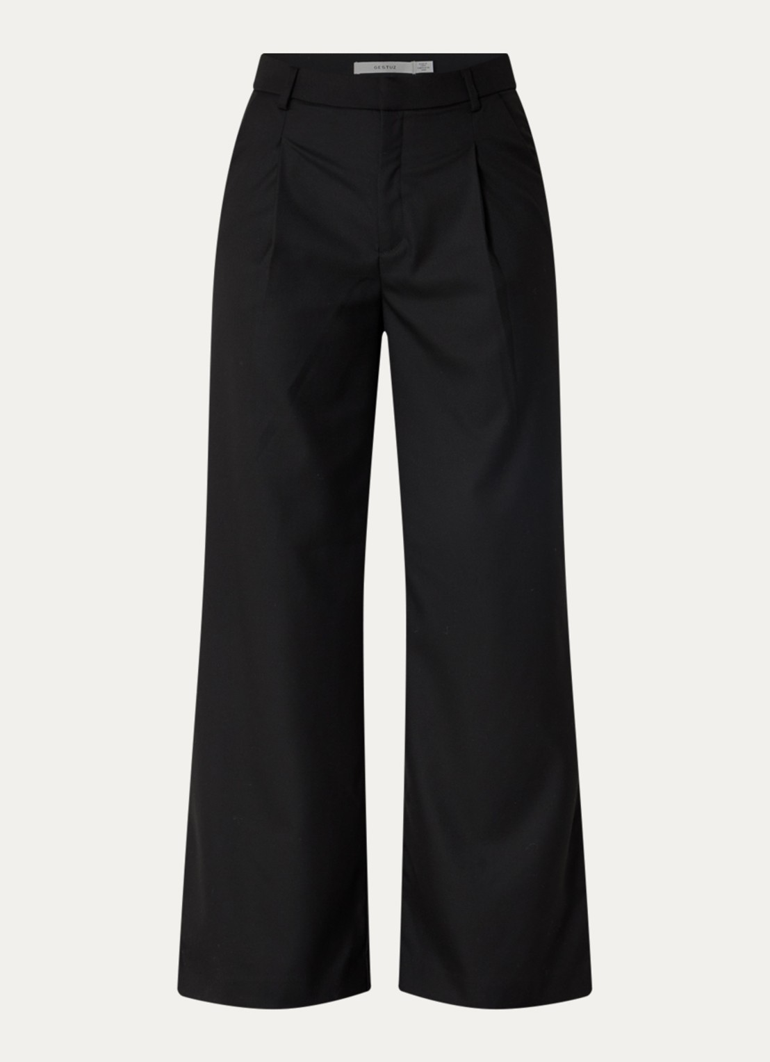 Gestuz Paula high waist loose fit pantalon met steekzakken - voorkant 2 zwart