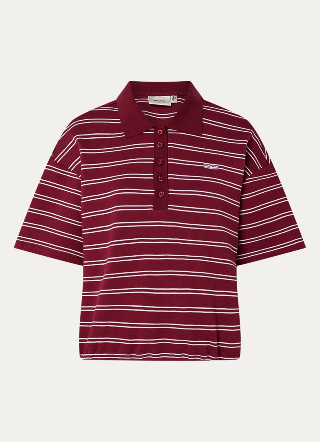 Gestuz Pillova polo met streepprint - voorkant 3 bordeauxrood