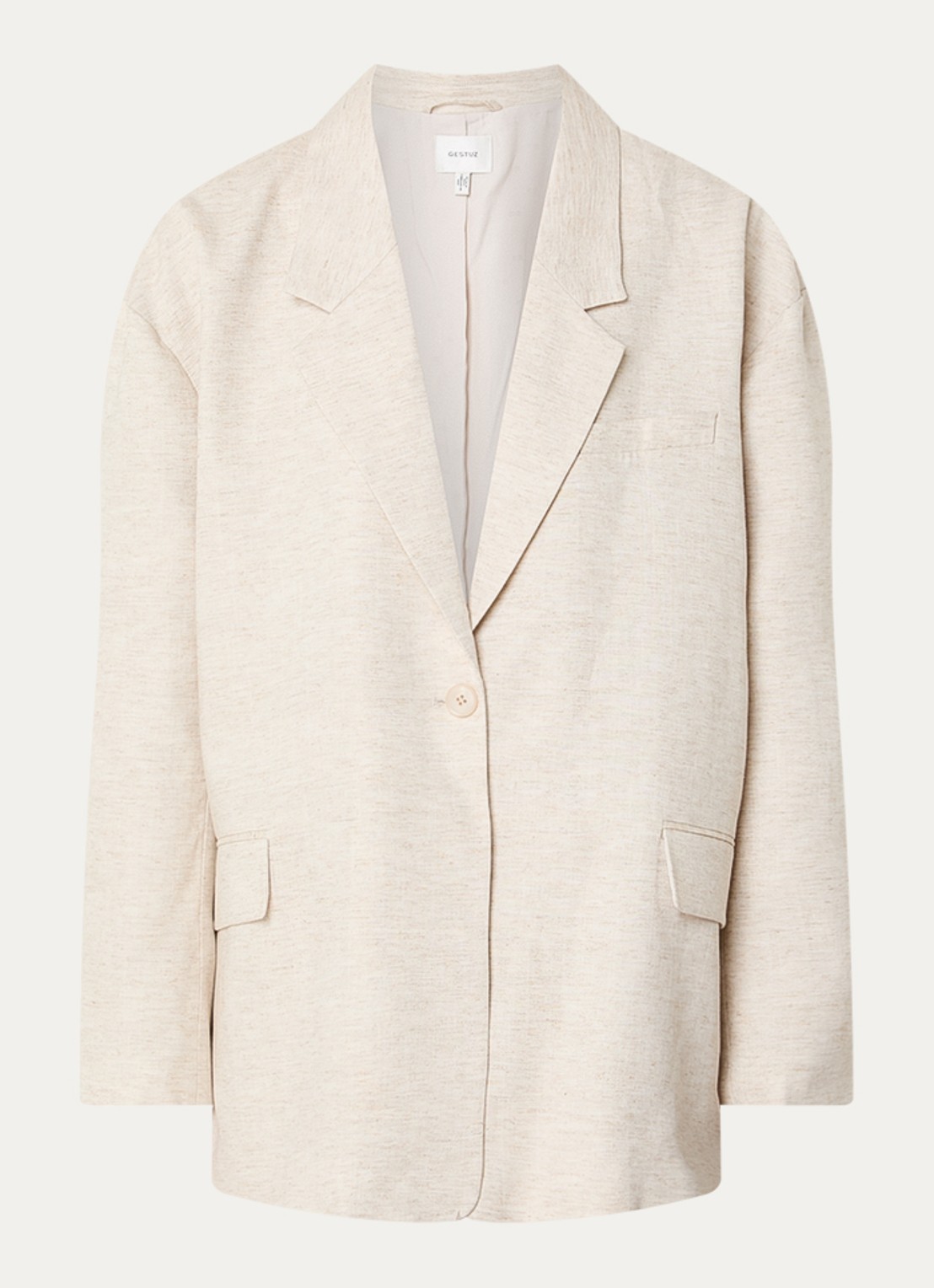 Gestuz Riava blazer in linnenblend met klepzakken - voorkant creme