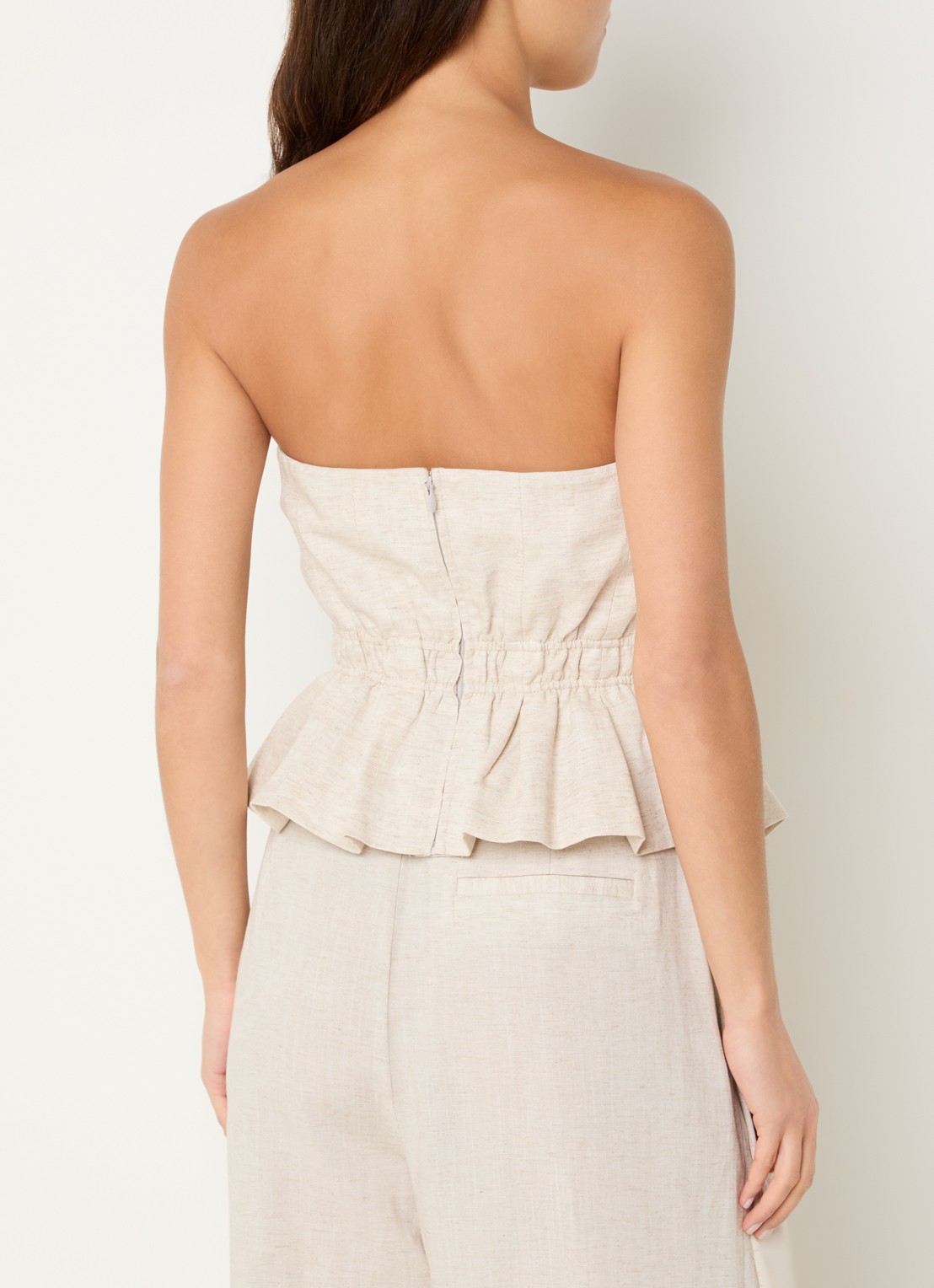 Gestuz Riava off shoulder top in linnenblend met plooien - achterkant creme