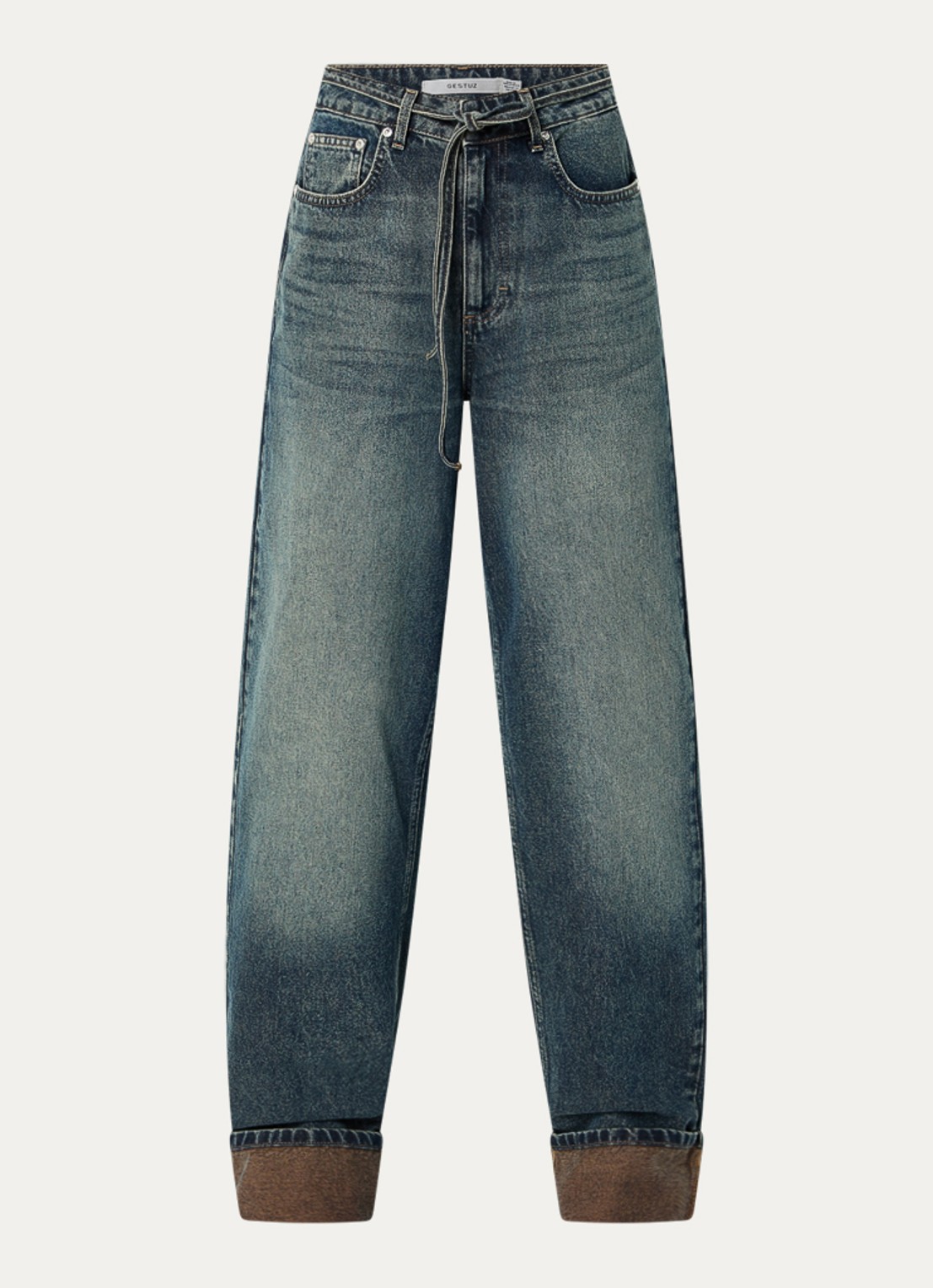 Gestuz Susara high waist wide fit jeans met donkere wassing - voorkant 3 indigo