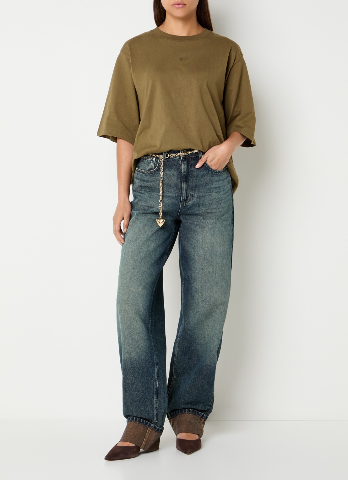 Gestuz Susara high waist wide fit jeans met donkere wassing - voorkant 4 indigo