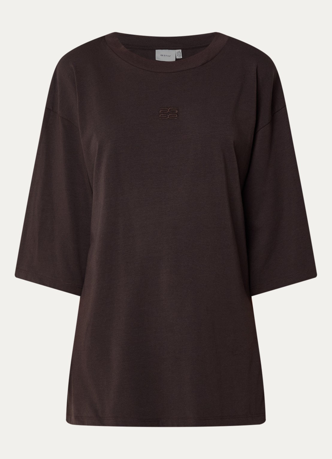 Gestuz T-shirt met ronde hals - voorkant 3 donkerbruin