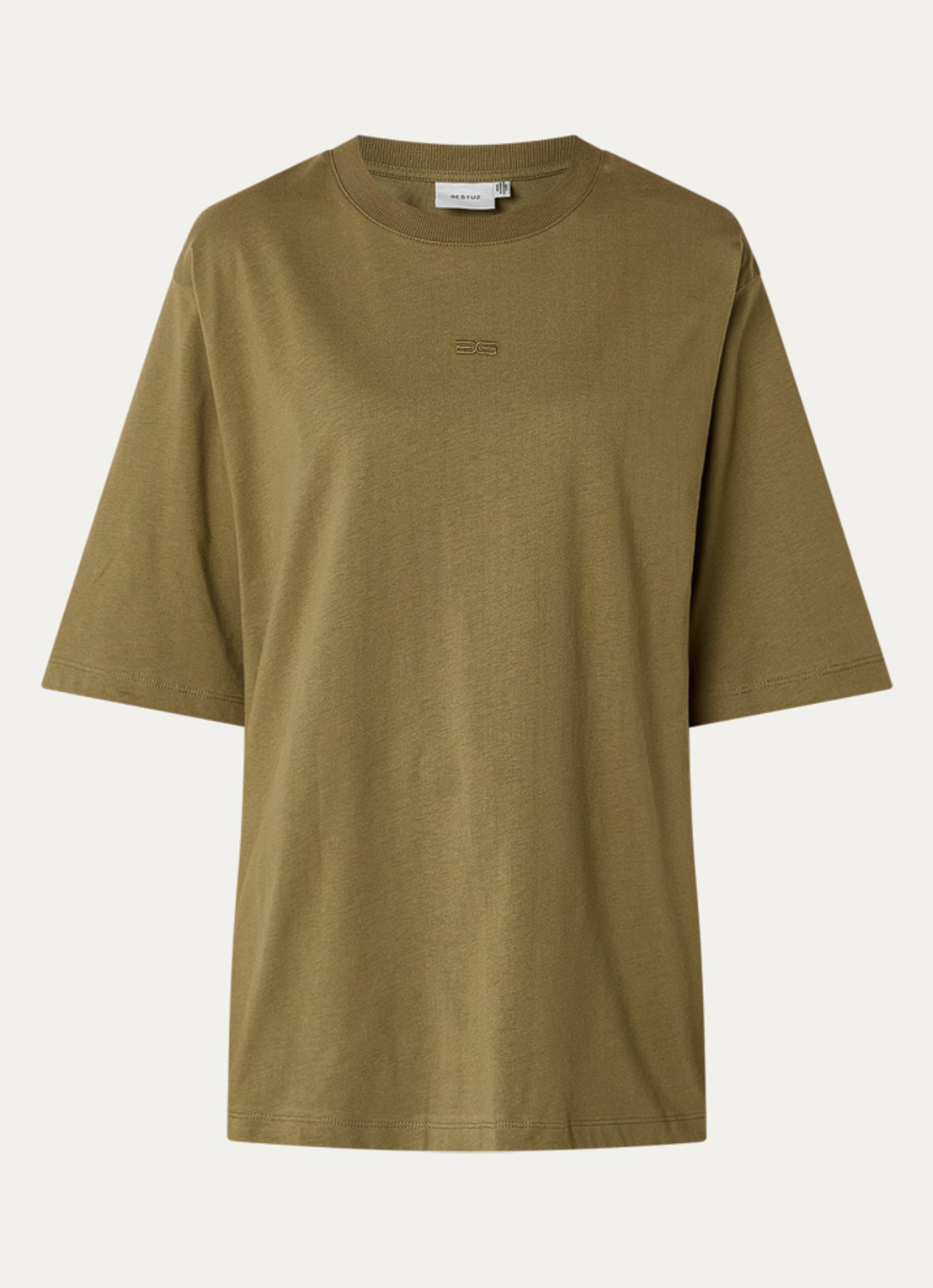 Gestuz Timune T-shirt met logoborduring - voorkant olijfgroen