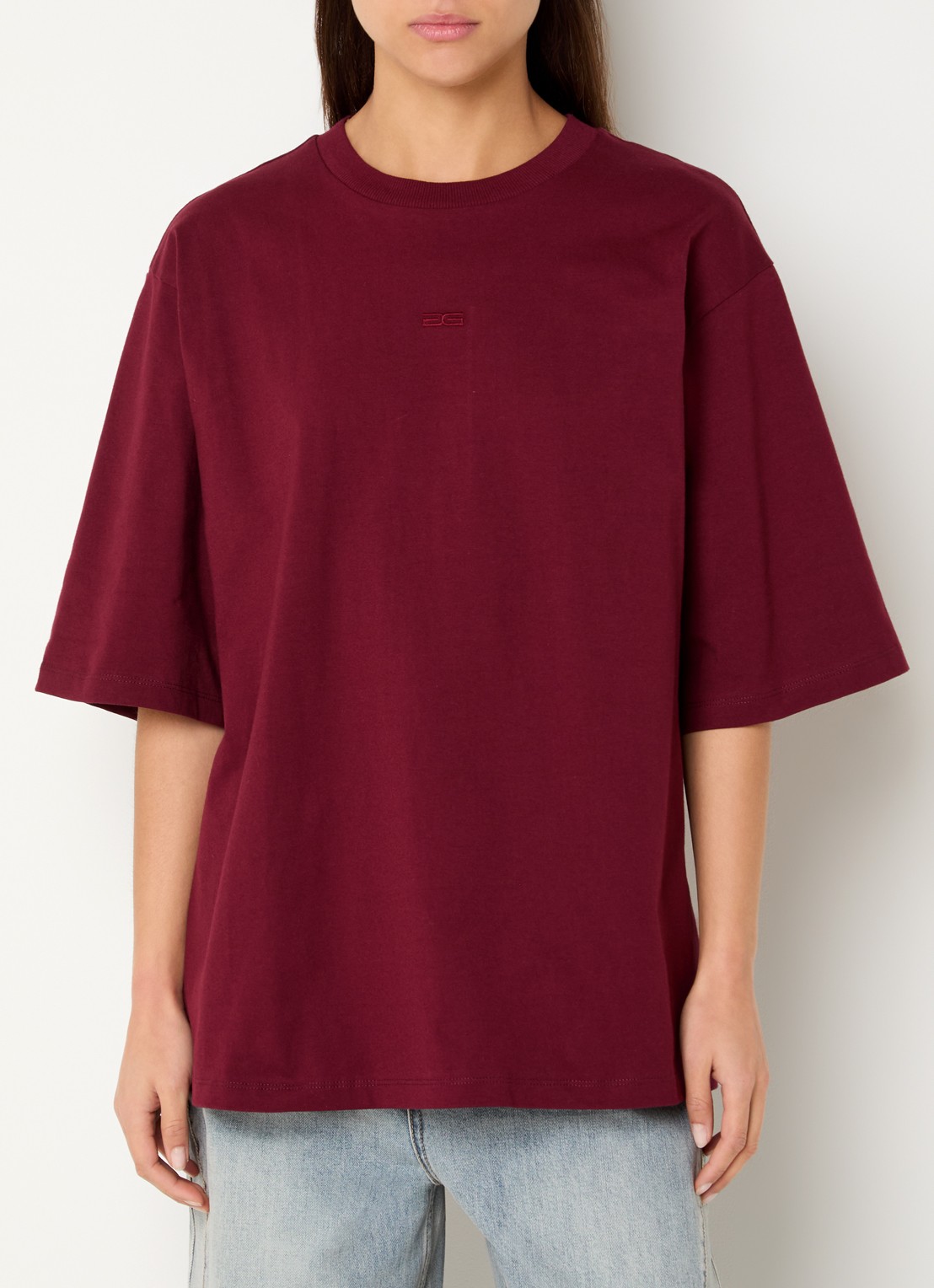 Gestuz Timune T-shirt met logoborduring - detail bordeauxrood