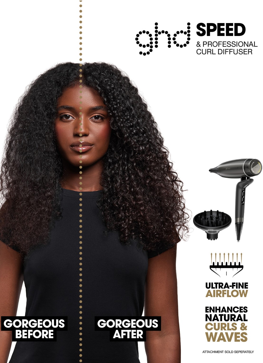 ghd Curl Diffuser voor ghd Speed hair dryer - voorkant 2 zwart