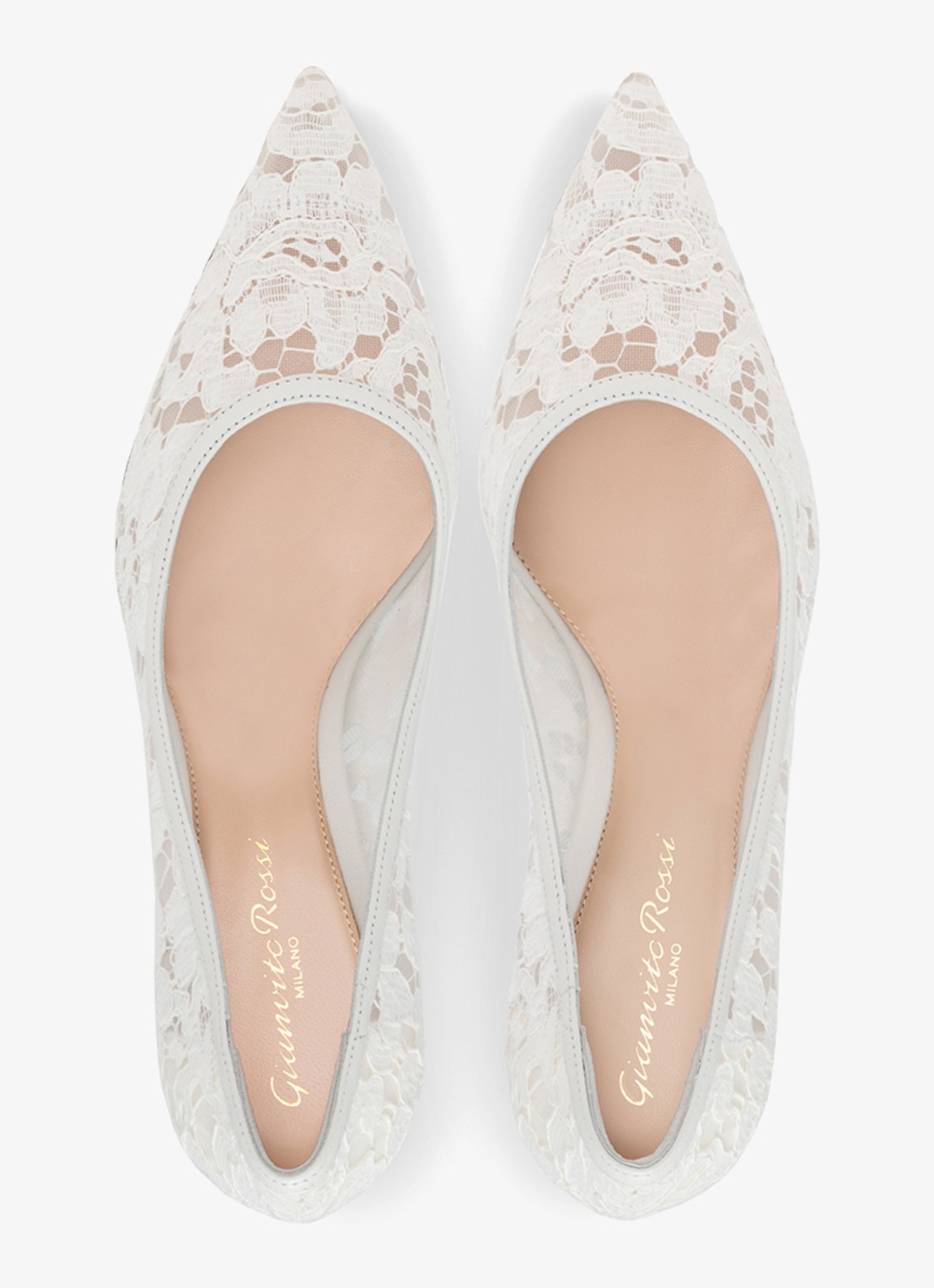 Gianvito Rossi Claudia 85 pump van suède met kant - detail wit