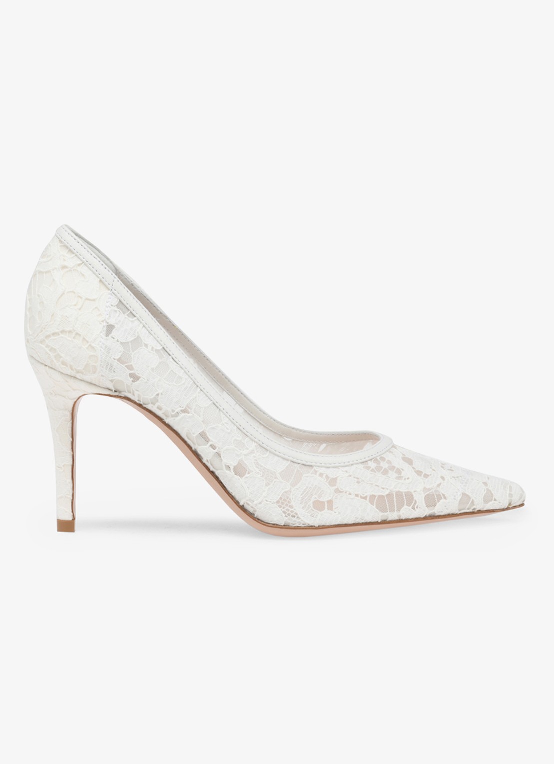 Gianvito Rossi Claudia 85 pump van suède met kant - voorkant 3 wit
