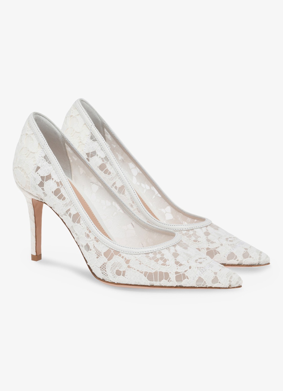Gianvito Rossi Claudia 85 pump van suède met kant - voorkant 4 wit