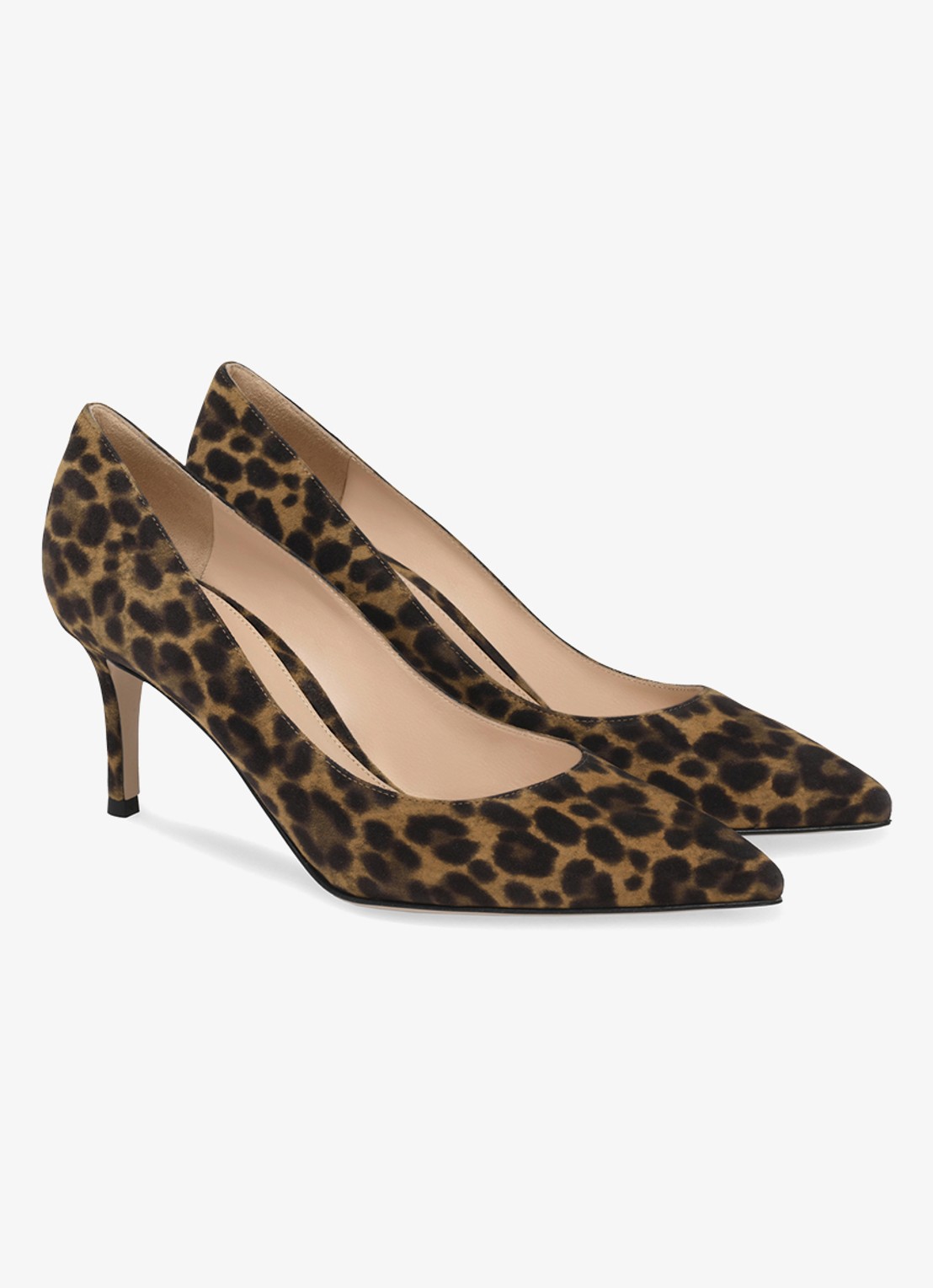Gianvito Rossi Gianvito 70 pump van suède met panterprint - voorkant 3 bruin