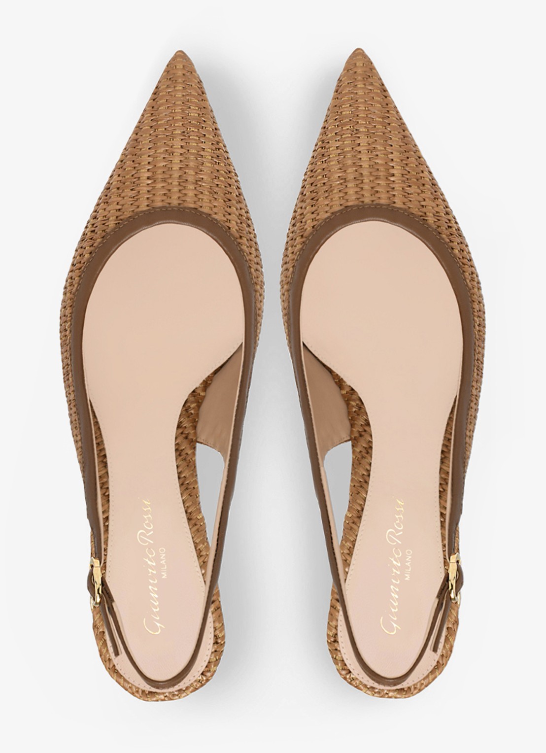 Gianvito Rossi Minorca slingback van raffia met leren details - detail 3 bruin