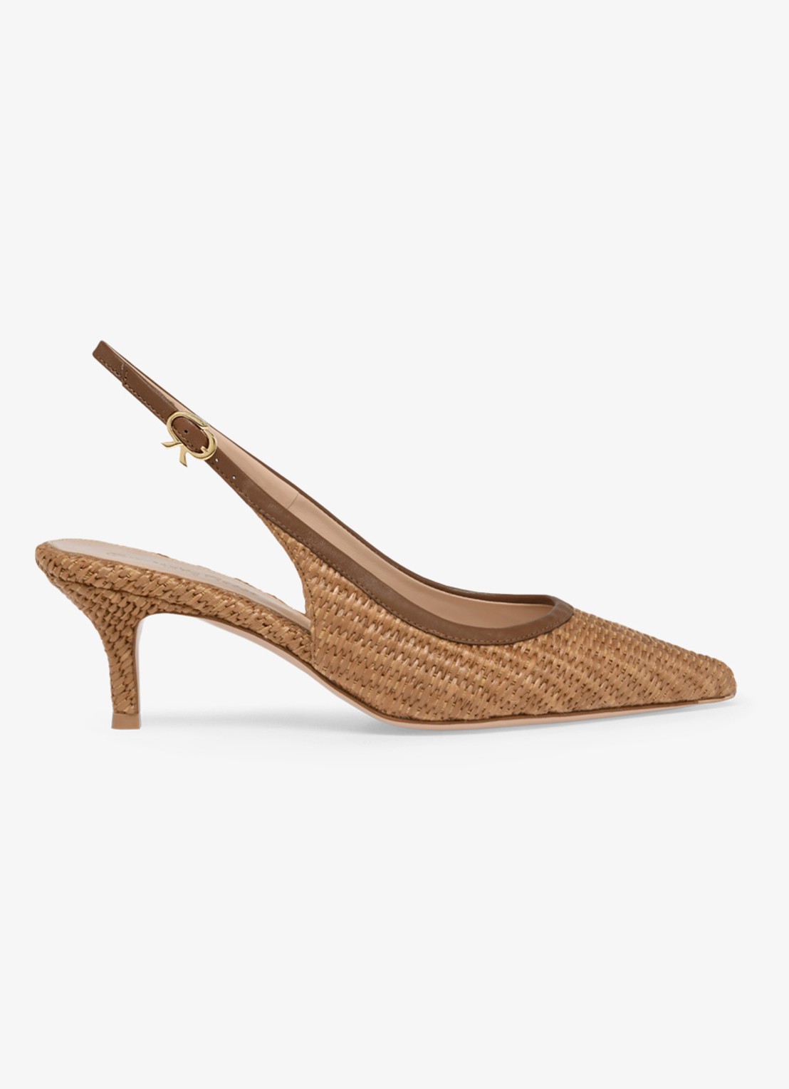 Gianvito Rossi Minorca slingback van raffia met leren details - voorkant bruin